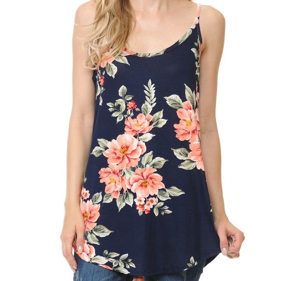 Magic Fit Tops - Navy Floral Tank Top